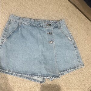 Zara Light Blue Denim Skort with Button Detail